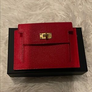 Hermes Red Wallet with Gold Hardware